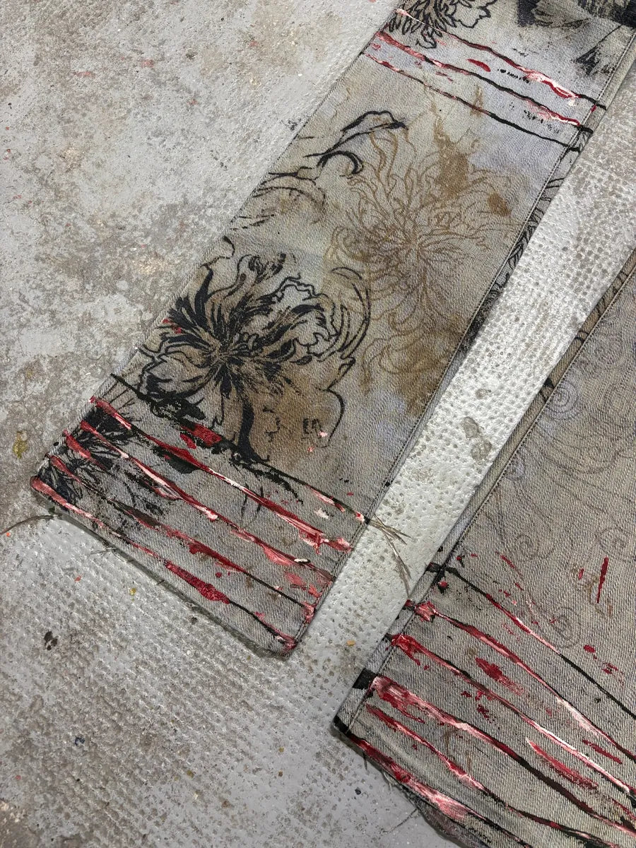 2000s Cavalli Grey Scars Flowers Abstract Denim Jeans (XS/S) YCKJtHp 9