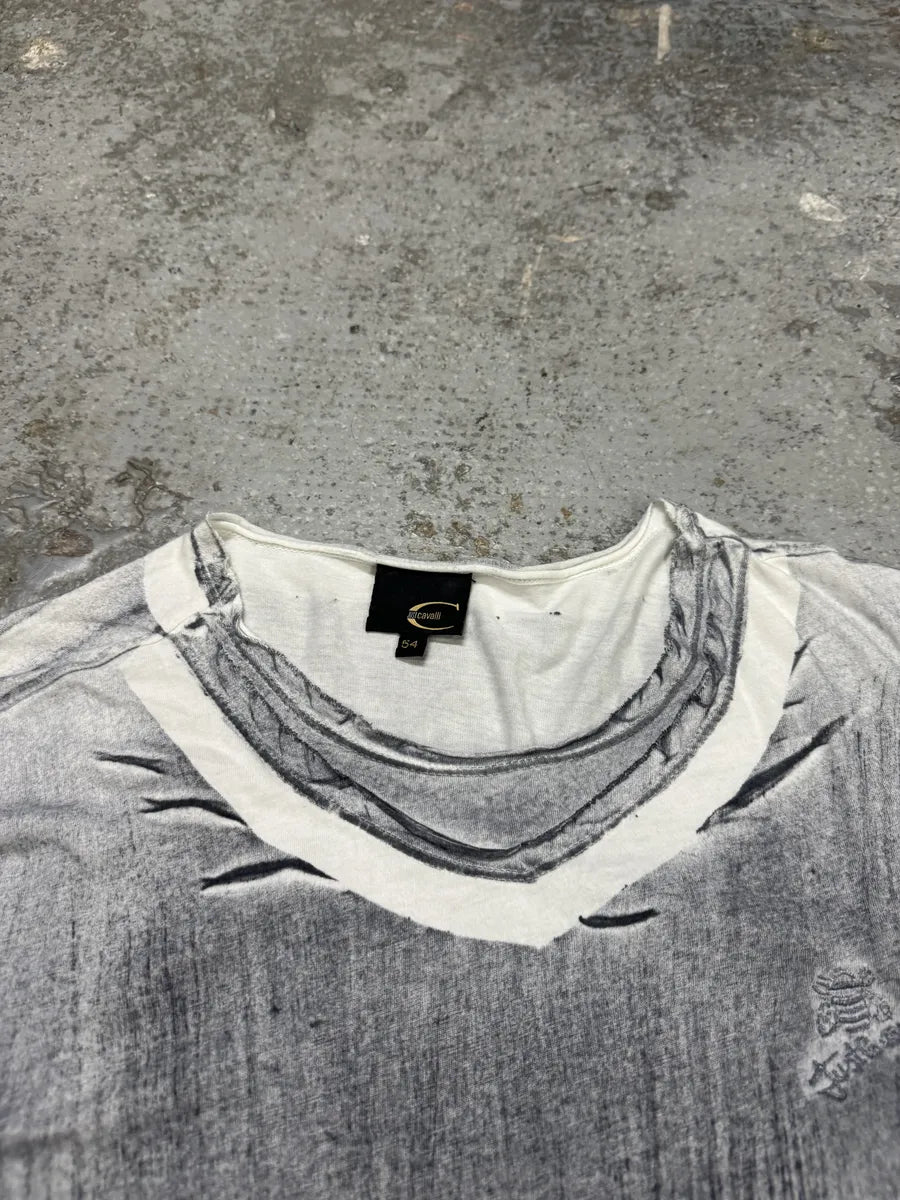 2000s Cavalli Grey Trompe L’oeil Effect Tee-Shirt (M/L) jOuFlzF 6
