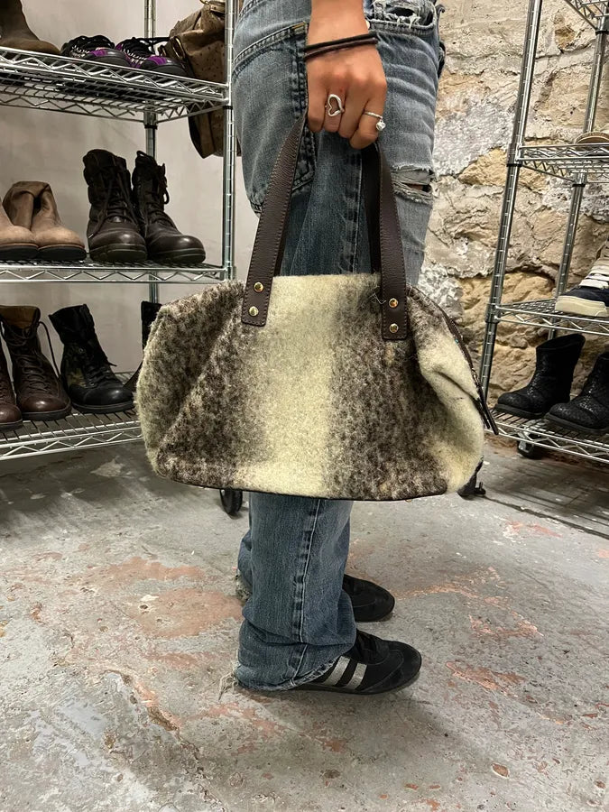 2000s Cavalli Grey Wool Mohair Handle Bag ABPgivK 1