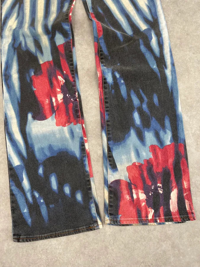 SS2002 Cavalli Hallucination Navy Abstract Flower Tie-Dye Pants oSFeVlE 9