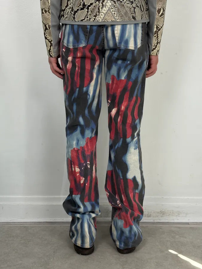 SS2002 Cavalli Hallucination Navy Abstract Flower Tie-Dye Pants oSFeVlE 3