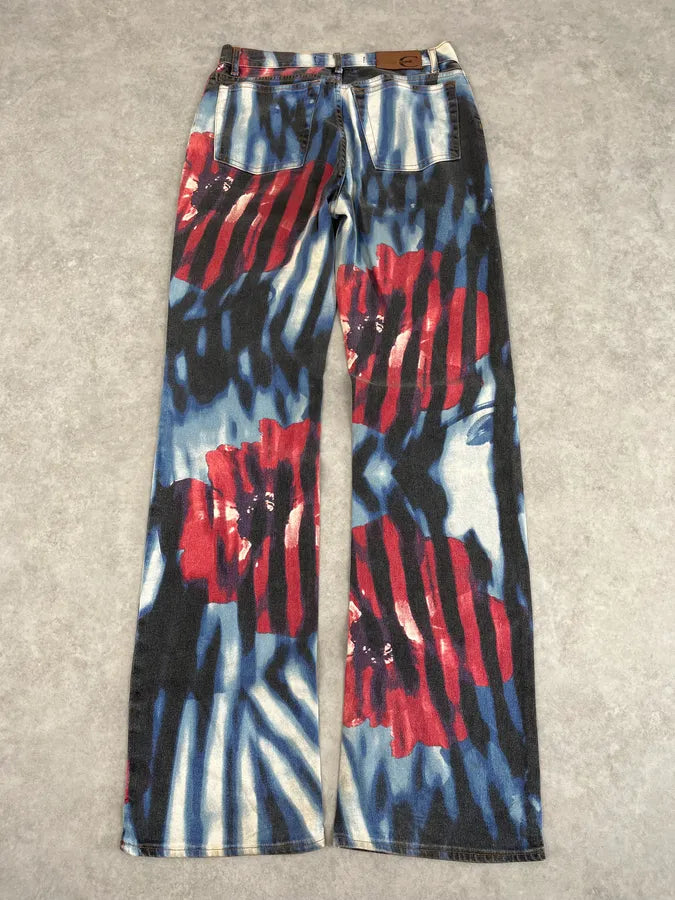 SS2002 Cavalli Hallucination Navy Abstract Flower Tie-Dye Pants oSFeVlE 6