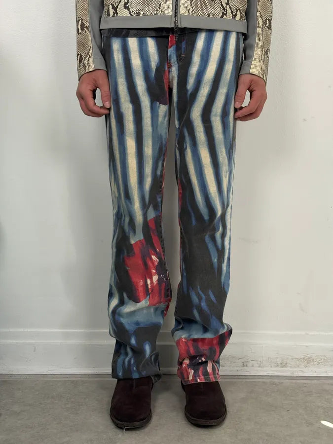 SS2002 Cavalli Hallucination Navy Abstract Flower Tie-Dye Pants oSFeVlE 1