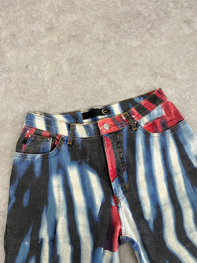 SS2002 Cavalli Hallucination Navy Abstract Flower Tie-Dye Pants oSFeVlE 5