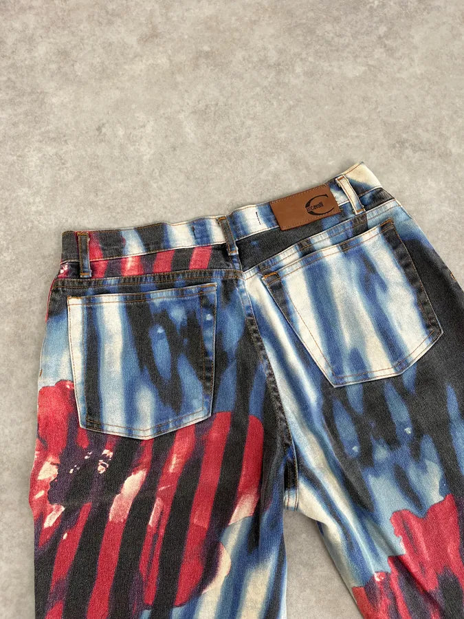 SS2002 Cavalli Hallucination Navy Abstract Flower Tie-Dye Pants oSFeVlE 7