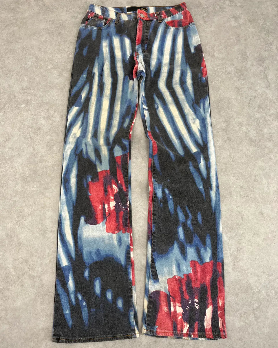 SS2002 Cavalli Hallucination Navy Abstract Flower Tie-Dye Pants oSFeVlE 0