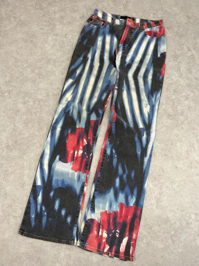SS2002 Cavalli Hallucination Navy Abstract Flower Tie-Dye Pants oSFeVlE 4