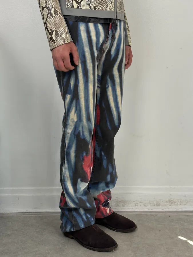 SS2002 Cavalli Hallucination Navy Abstract Flower Tie-Dye Pants oSFeVlE 2