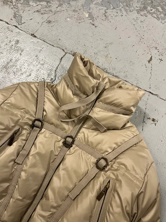 2000s Cavalli Harness Bondage Beige Puffer Jacket nOxbrkq 4