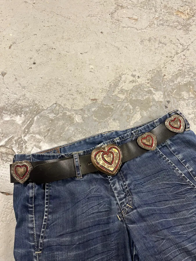 2000s Cavalli Heart Ornament Black Leather Belt NwYuxqI 0