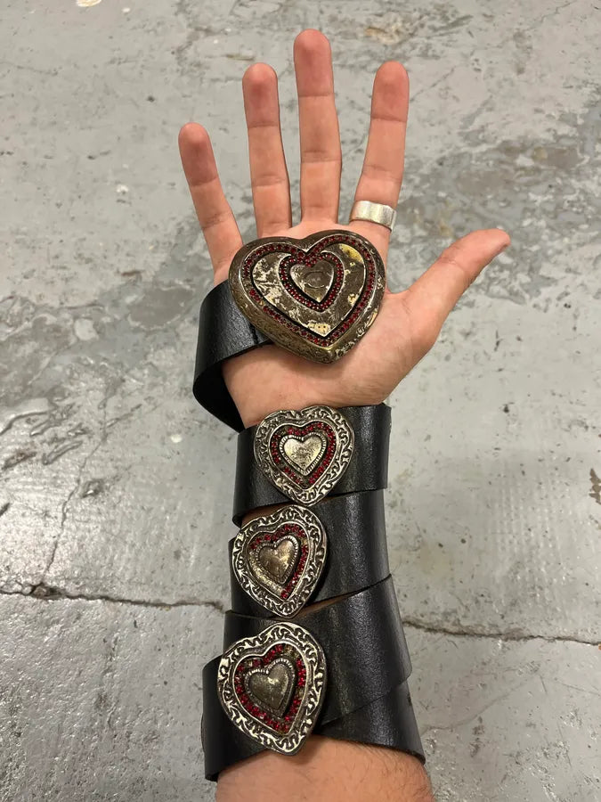 2000s Cavalli Heart Ornament Black Leather Belt NwYuxqI 1