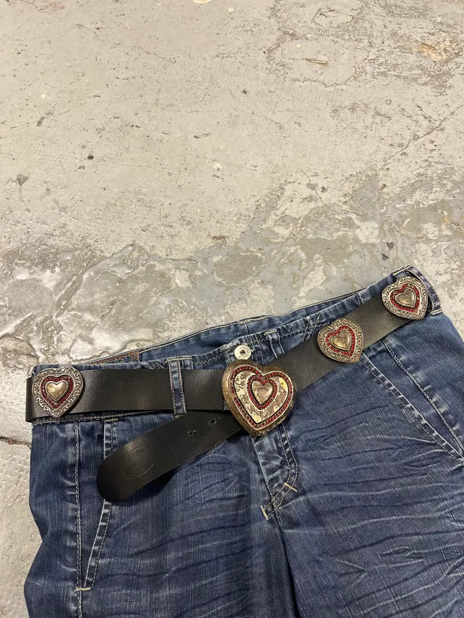 2000s Cavalli Heart Ornament Black Leather Belt NwYuxqI 2