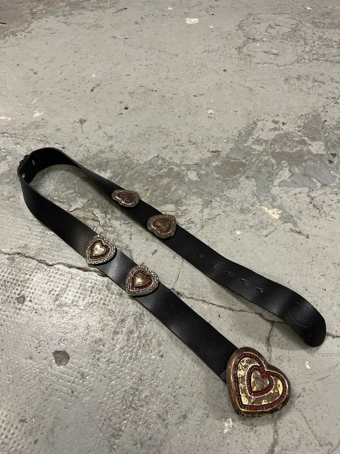 2000s Cavalli Heart Ornament Black Leather Belt NwYuxqI 3