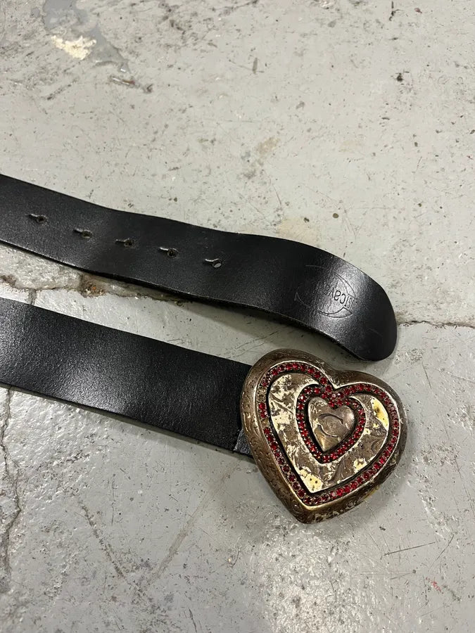 2000s Cavalli Heart Ornament Black Leather Belt NwYuxqI 4