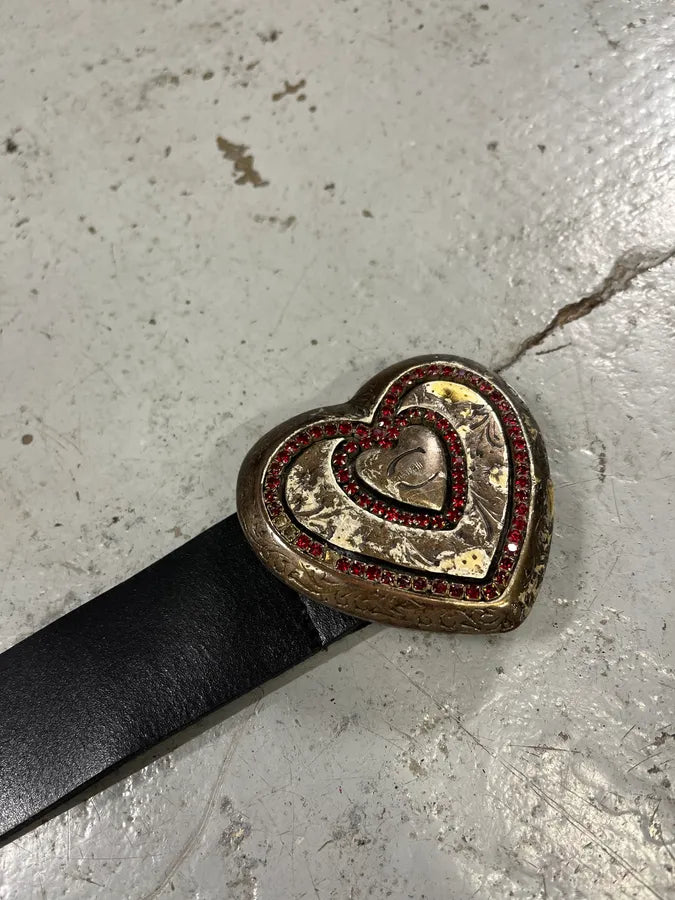 2000s Cavalli Heart Ornament Black Leather Belt NwYuxqI 5