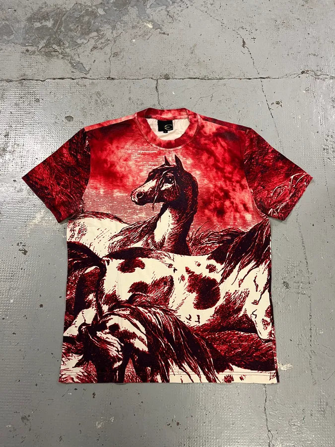 2000s Cavalli Horse Red Evil T-Shirt AahPuqT 0