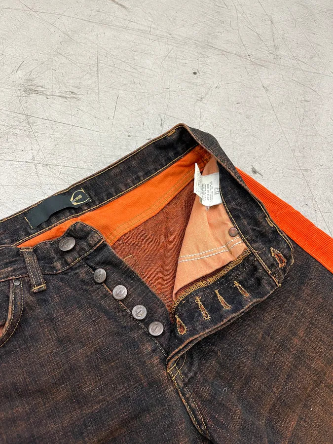 2000s Cavalli Hybrid Corduroy & Denim Orange Faded Jeans SdNTkBW 11