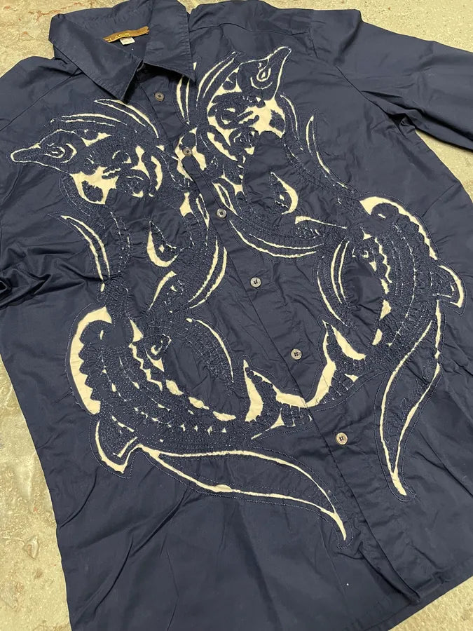 2000s Cavalli Imperial Birds Embroideries Shirt (L/XL) xaZZGor 7