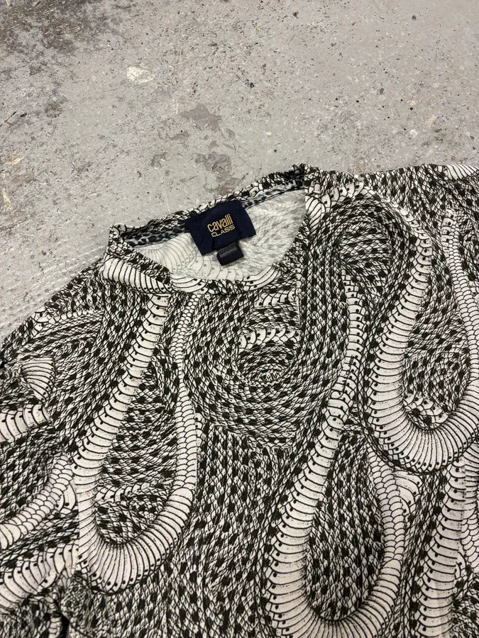 2000s Cavalli Infinite Snake Black & White T-Shirt IRlZskn 4