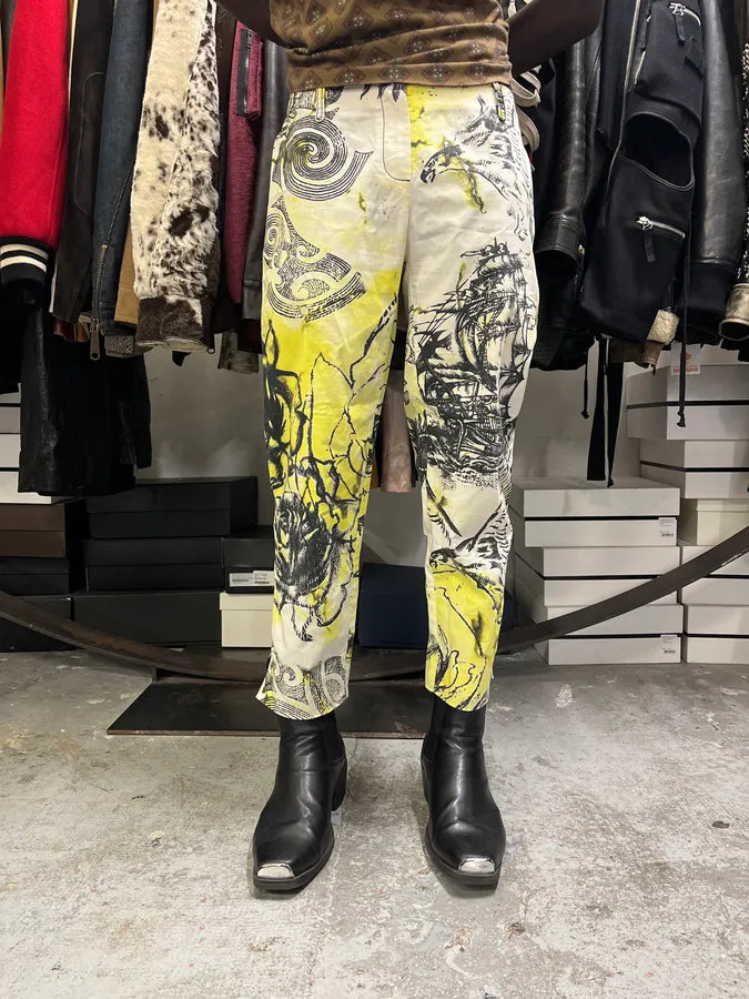 2000s Cavalli Ink Adventure World White Pants qDQTqHl 1
