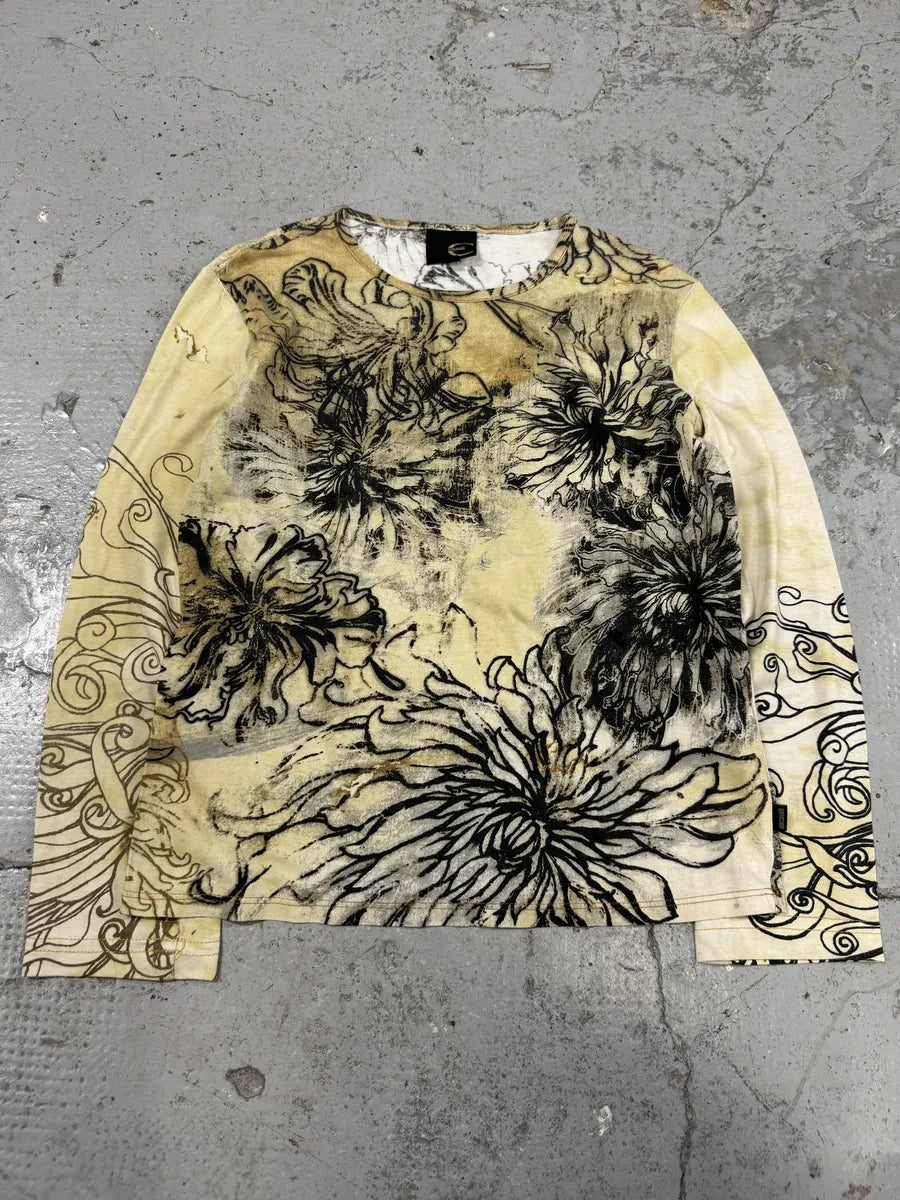 2000s Cavalli Ink Asian Flowers Beige Longsleeves Nyphbjy 1