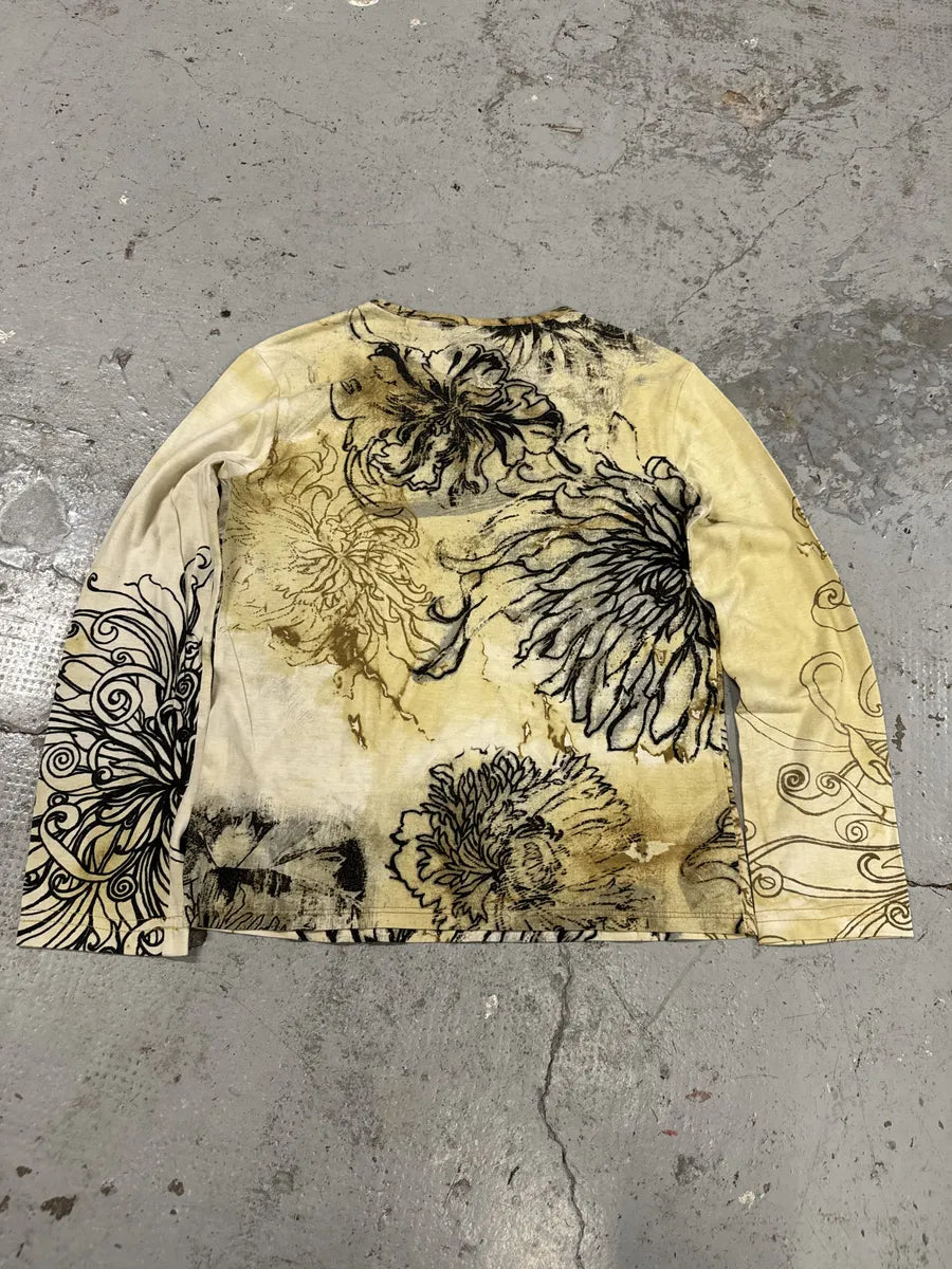 2000s Cavalli Ink Asian Flowers Beige Longsleeves Nyphbjy 2