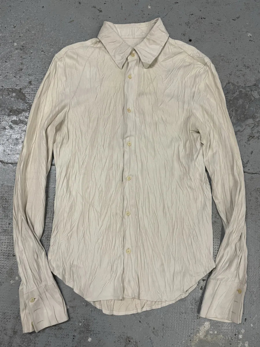 2000s Cavalli Irregular White Plissed Leather Shirt OSzffqm 0