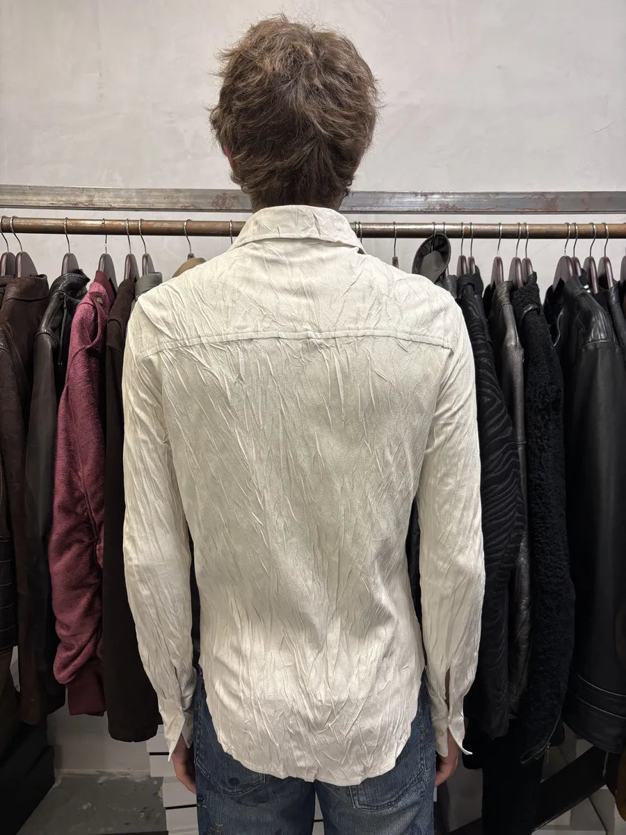 2000s Cavalli Irregular White Plissed Leather Shirt OSzffqm 2