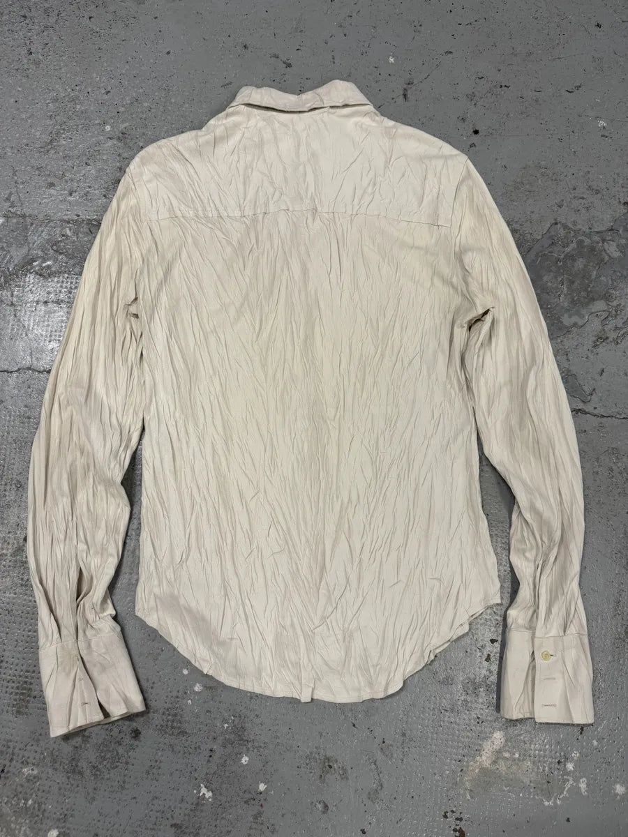 2000s Cavalli Irregular White Plissed Leather Shirt OSzffqm 3