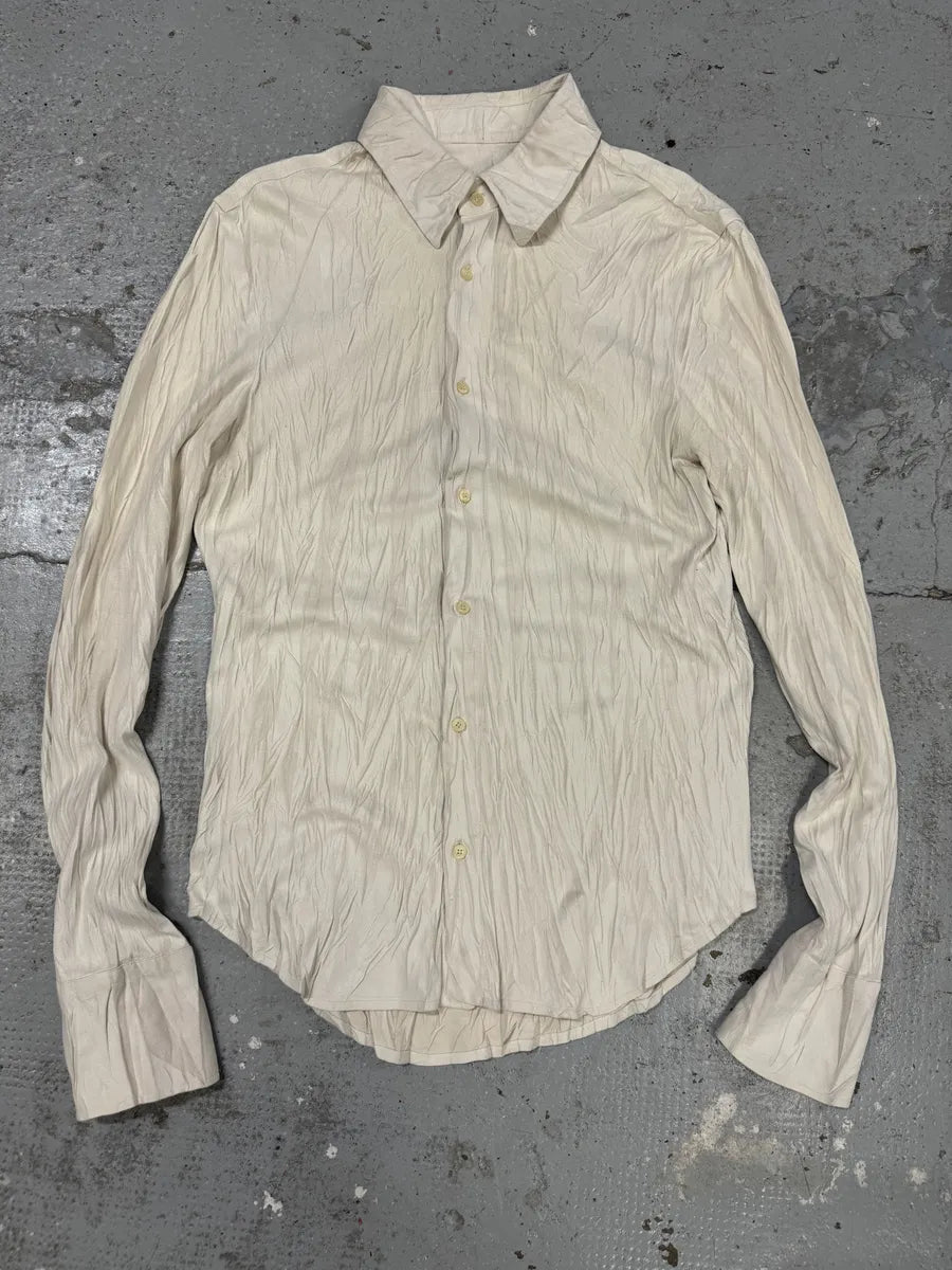 2000s Cavalli Irregular White Plissed Leather Shirt OSzffqm 4