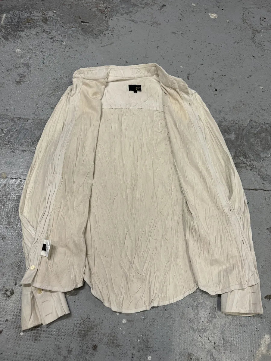 2000s Cavalli Irregular White Plissed Leather Shirt OSzffqm 5