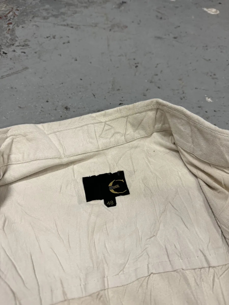 2000s Cavalli Irregular White Plissed Leather Shirt OSzffqm 7