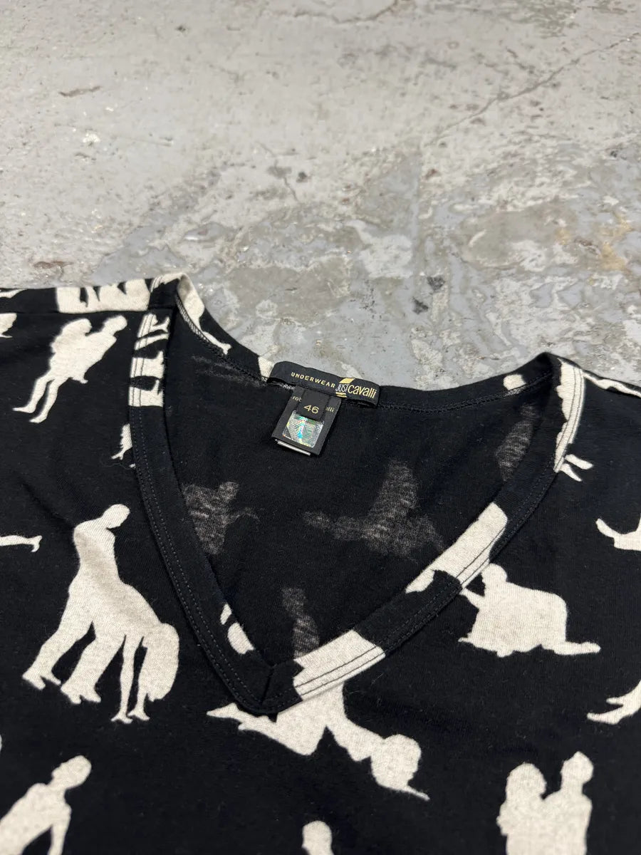 2000s Cavalli Kamasutra V Neck Black Hot Tee-Shirt (XS/S) vXmRZgr 5