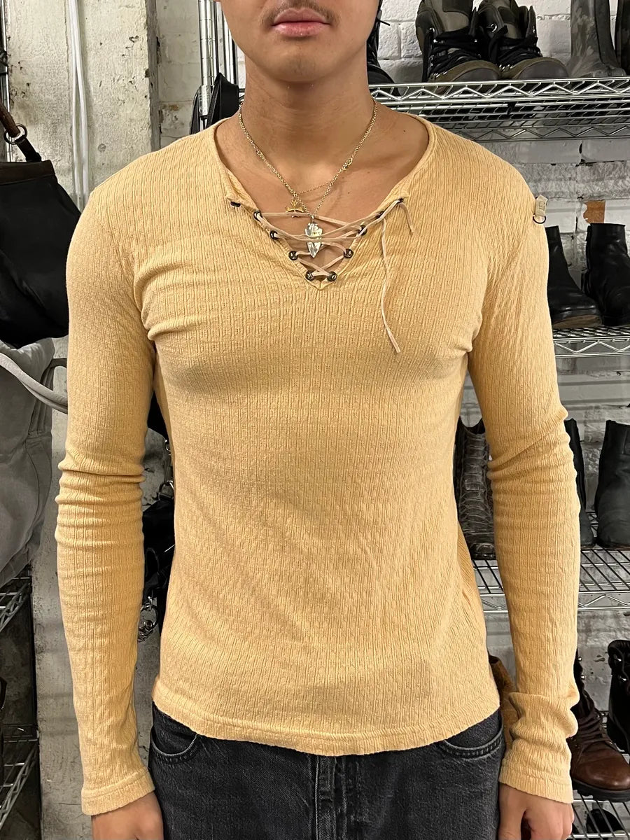2000s Cavalli Laced Henley Cream Longsleeves wBmvvvW 1