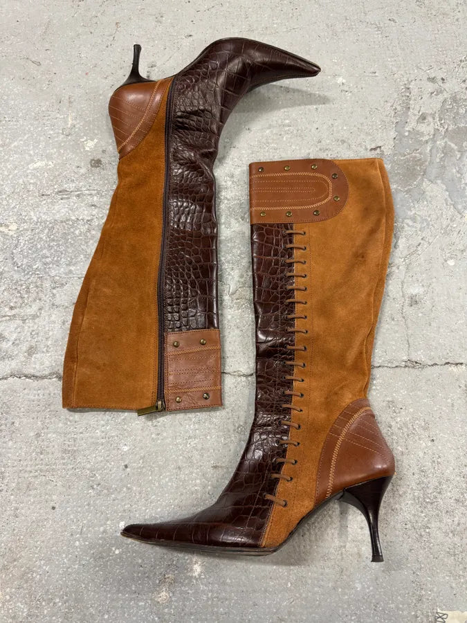 2000s Cavalli Laces Suede Extotic Effect Leather Heels (38eu/us5.5) 0