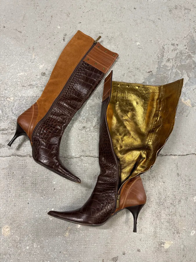 2000s Cavalli Laces Suede Extotic Effect Leather Heels (38eu/us5.5) 1