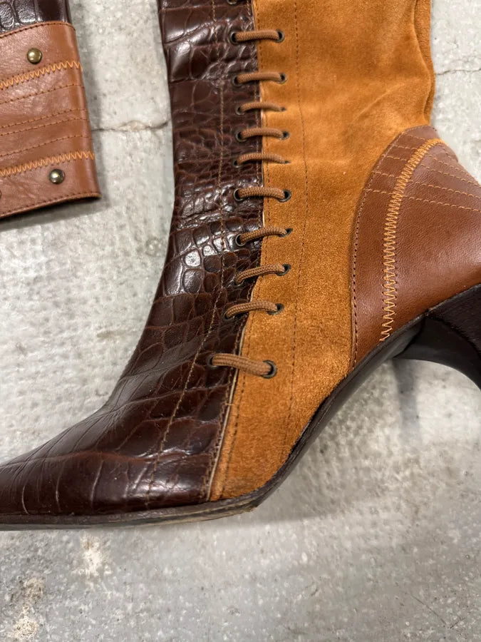 2000s Cavalli Laces Suede Extotic Effect Leather Heels (38eu/us5.5) 2