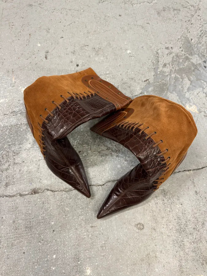 2000s Cavalli Laces Suede Extotic Effect Leather Heels (38eu/us5.5) 3