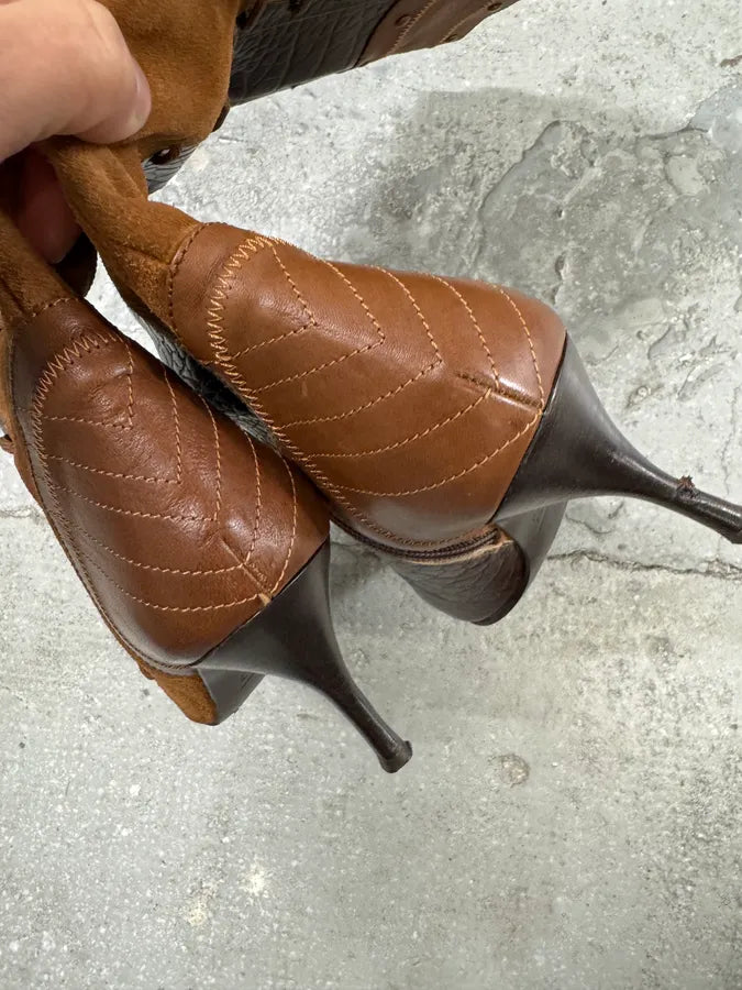 2000s Cavalli Laces Suede Extotic Effect Leather Heels (38eu/us5.5) 4