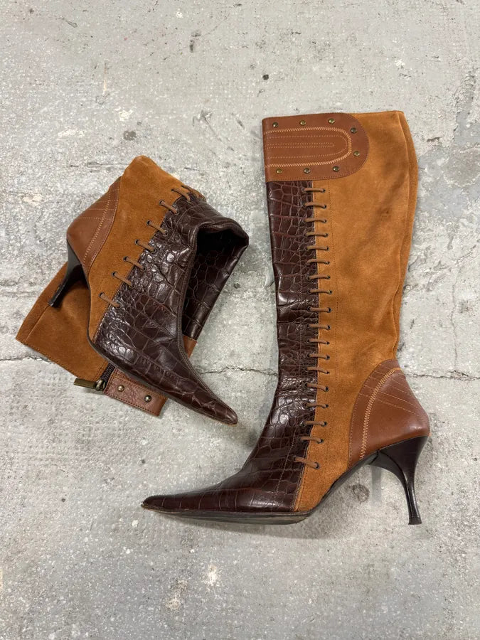 2000s Cavalli Laces Suede Extotic Effect Leather Heels (38eu/us5.5) 5