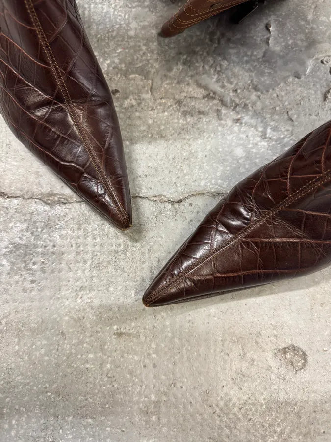 2000s Cavalli Laces Suede Extotic Effect Leather Heels (38eu/us5.5) 6