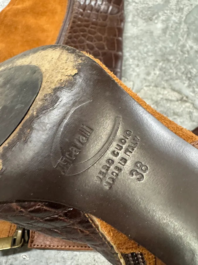 2000s Cavalli Laces Suede Extotic Effect Leather Heels (38eu/us5.5) 7