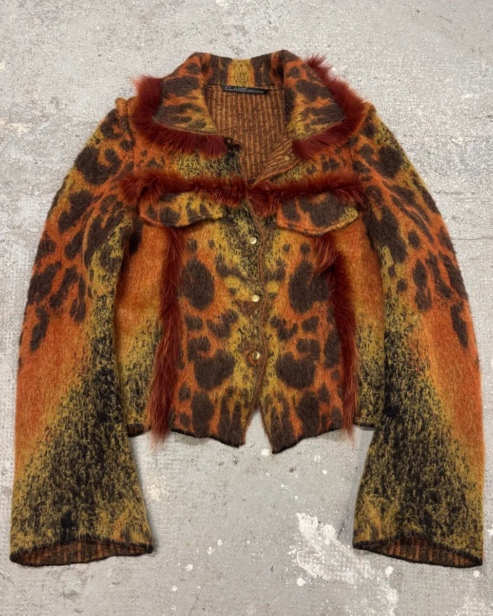 2000s Cavalli Lava Red Exotic Wool Fur Cardigan (XS) 0