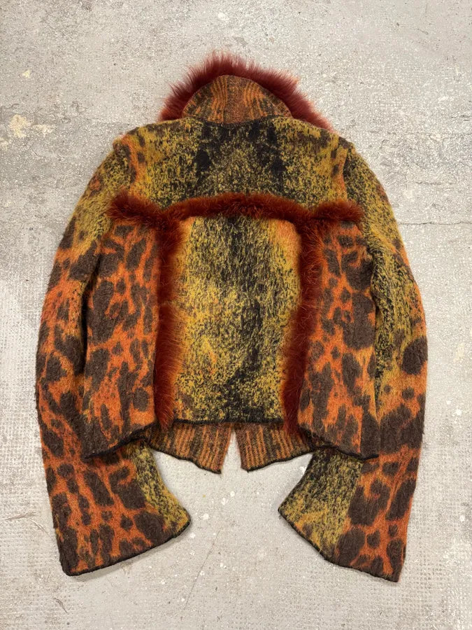 2000s Cavalli Lava Red Exotic Wool Fur Cardigan (XS) 1