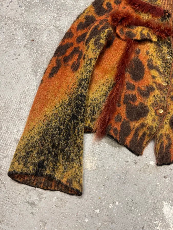 2000s Cavalli Lava Red Exotic Wool Fur Cardigan (XS) 3