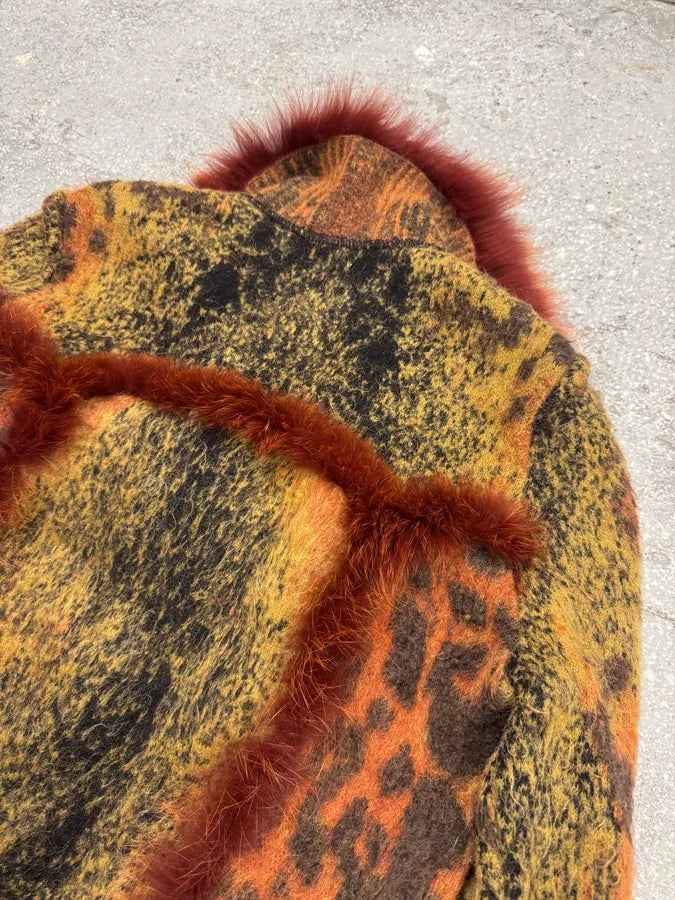 2000s Cavalli Lava Red Exotic Wool Fur Cardigan (XS) 4