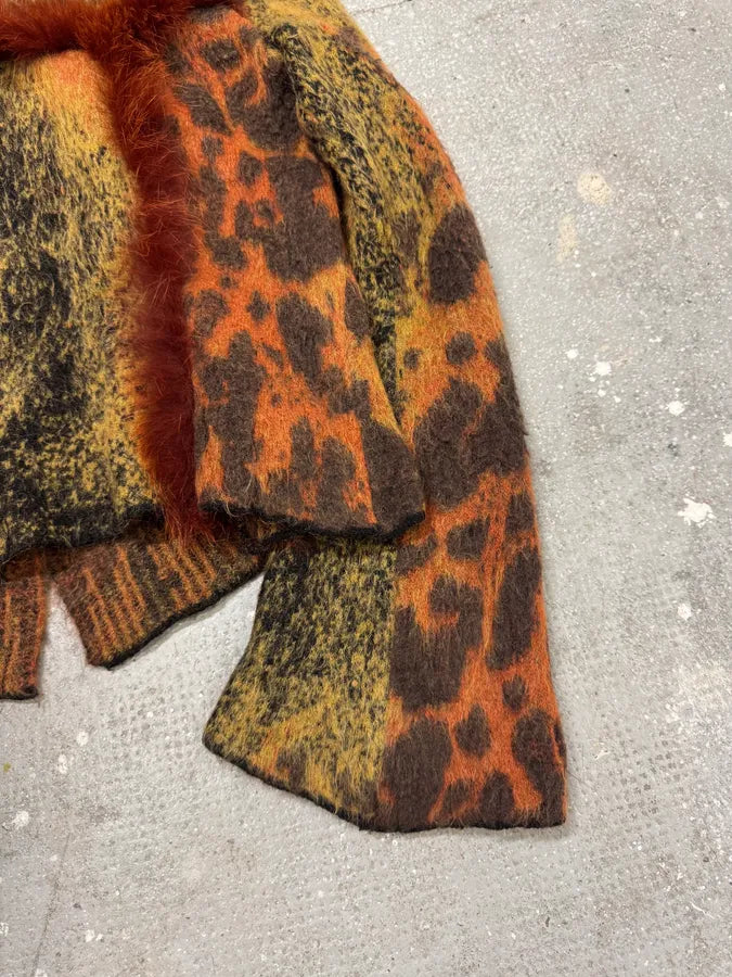 2000s Cavalli Lava Red Exotic Wool Fur Cardigan (XS) 5