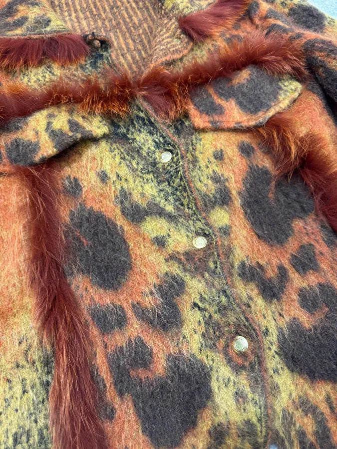 2000s Cavalli Lava Red Exotic Wool Fur Cardigan (XS) 6