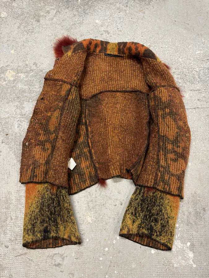 2000s Cavalli Lava Red Exotic Wool Fur Cardigan (XS) 7