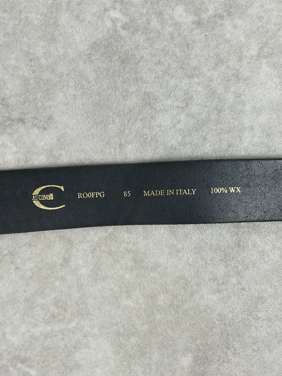 2000s Cavalli Leaves Logo Buckle Black Leather Belt DrYqNtv 6